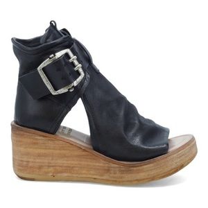 NEW! A.S. 98 Naya Leather Wedge Sandal Open Toe Boot Black
